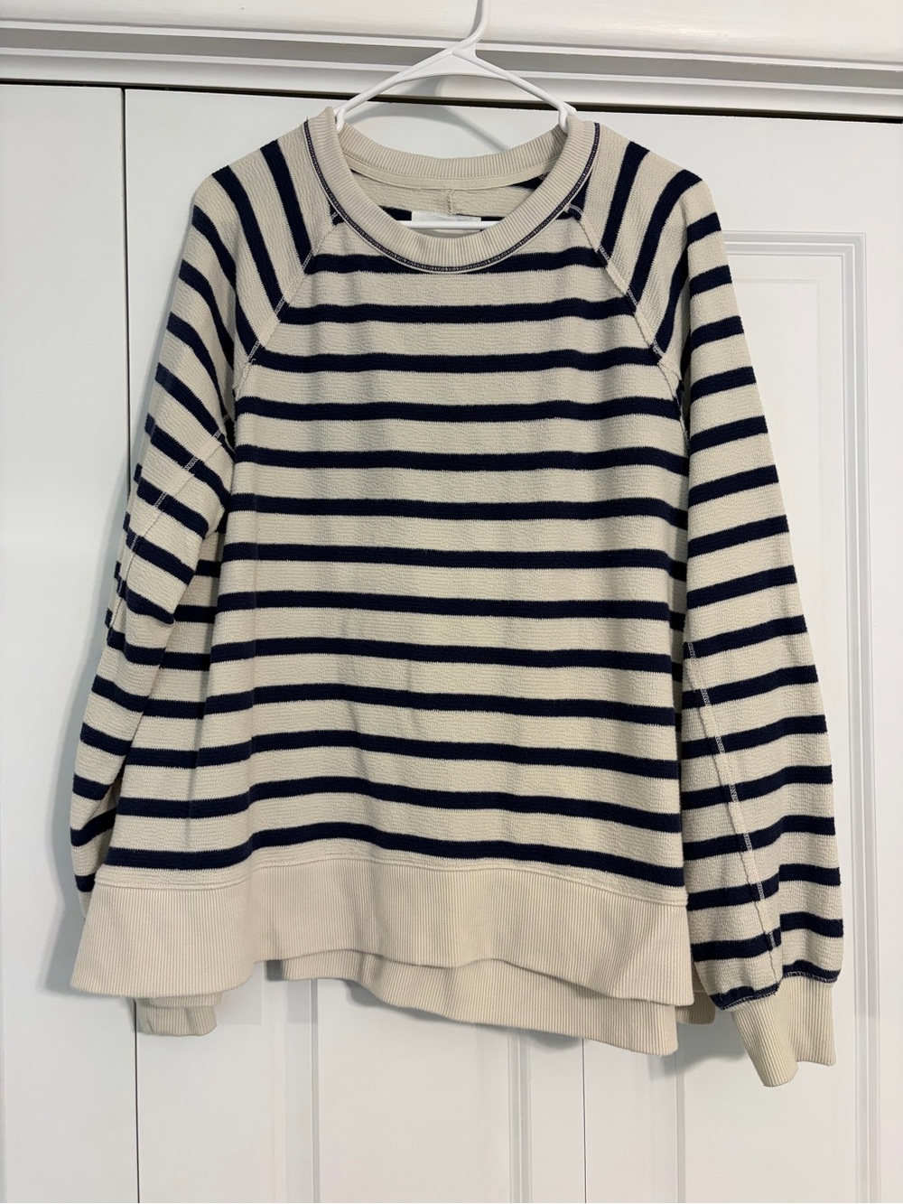 aerie Cream and Navy Striped Crewneck Sweater